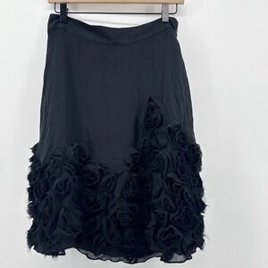 Talbots Black Silk 3D Rose Skirt SZ 4 Floral Chiffon Embellished Party‎ Cocktail